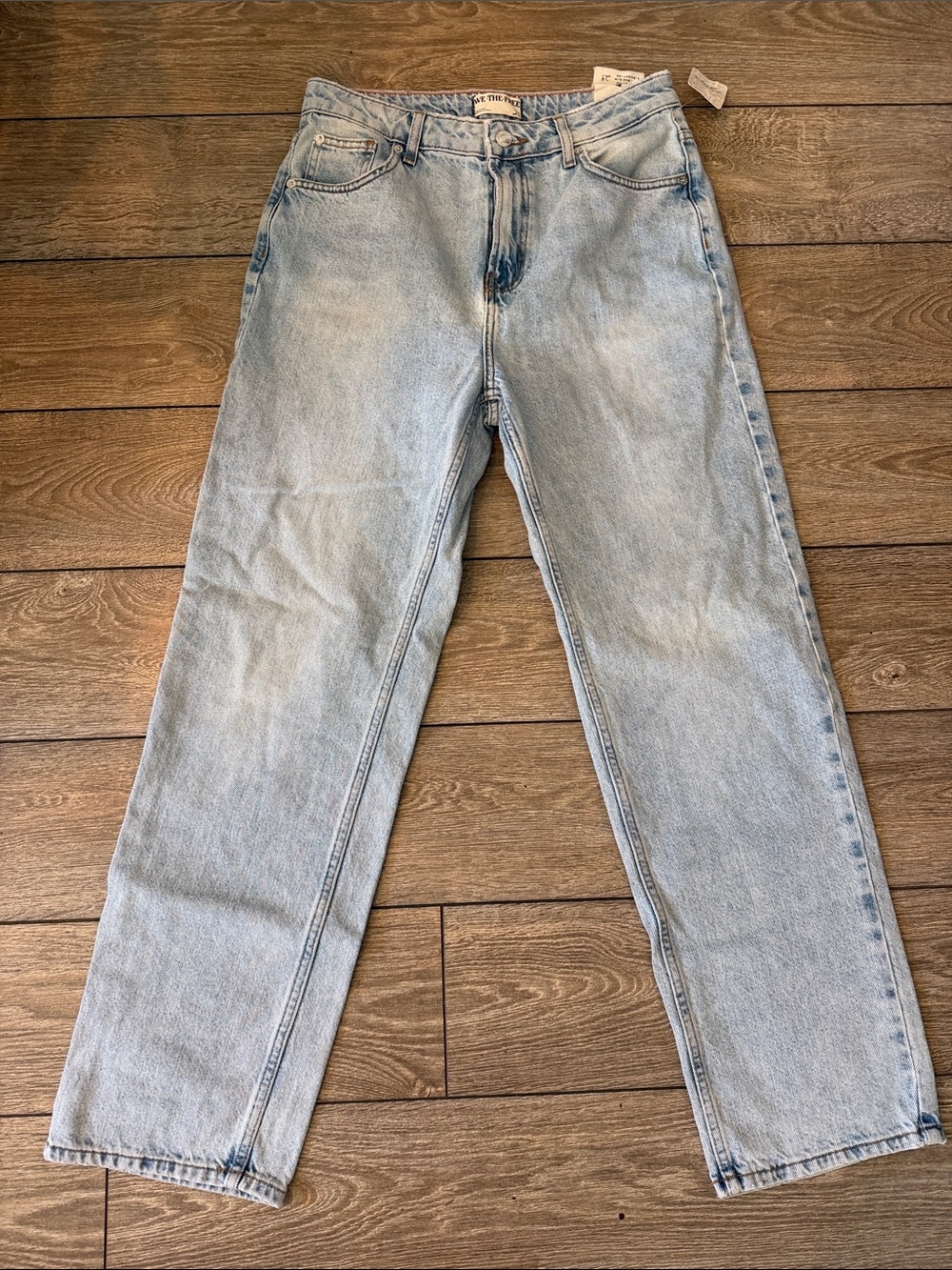 Free People Light Blue High-Rise Slim Straight Leg Jeans